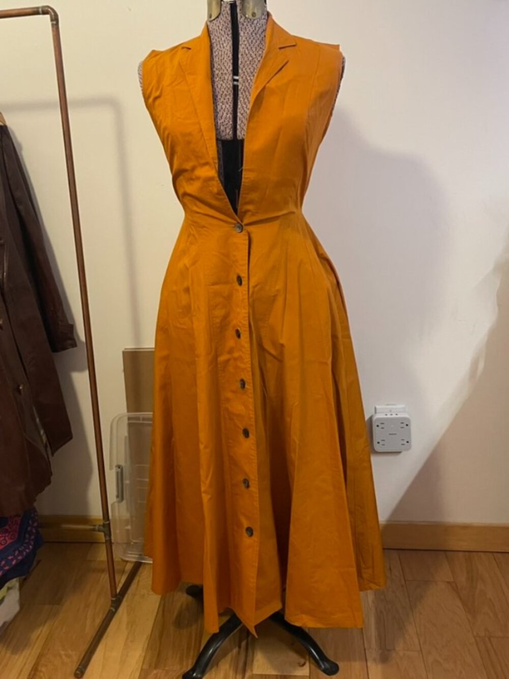 Vintage 90s KIKIT MAURICE SASSON mustard yellow sleeveless shirtdress size 4